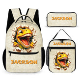 Cartoon Dinosaur Bursts Through Hole Custom Backpack - Personalized Name