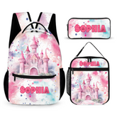 Pink Castle Name Customized Backpack - School Season Gift for Girls