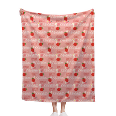 🍓Customized Strawberry Blanket - Personalized Name Toddler Blanket - Gift for Baby Girl, Kids
