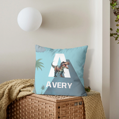 Custom Dinosaur Initial Pillow - Personalized Dino Name Cushion - Gift for Children