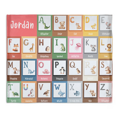 Custom Alphabet Blanket - Personalized Zoo Animal ABC Baby Throw Blanket - Gift for Newborns and Children