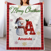 ⛄️Custom Christmas Blanket - Personalized Snowman Initial and Name - Christmas Gift