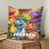 Customized Cute Dinosaur Throw Pillow - Personalized Name - Gift For Kids, Children