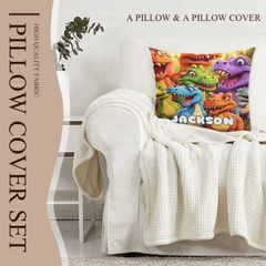 Customized Cute Dinosaur Throw Pillow - Personalized Name - Gift For Kids, Children