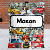 Custom Fire Dog Rescue Blanket – Personalized Firefighter Blanket – Gift for Kids