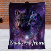 Galaxy Night Wolf Art Customized Blanket - Personalized Name - Gift For Wolf Lovers