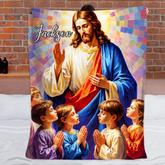Jesus Praying With Kids Customized Blanket - Personalized Name – Meaningful Faith Gift