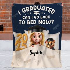 Graduated Can I Go Back To Bed Now - Perfect Personalized Graduation Blanket Gift