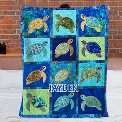 Customized Blue Oceanic Sea Turtle Blanket - Personalized Name – Gift For Oceanic & Sea Lovers