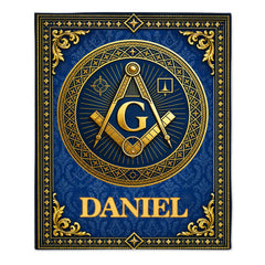 Personalized Masonic Square & Compass Blanket - Custom Name Freemasonry Symbol Blanket - Gift For Freemasons