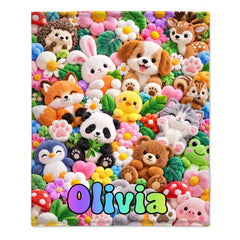 Personalized Cartoon Throw Blanket - Custom Name Soft Colorful Blanket - Gift For Kids