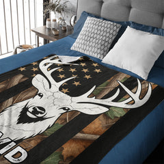 Deer Mix Flag Blanket - Personalized Name - Gift For Deer Lovers