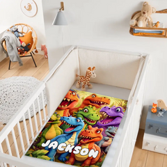 Customized Cute Dinosaur Blanket - Personalized Name - Gift For Kids, Children