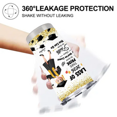 Graduation Nutrition Fact New Version Customized Thermos Cup - Personalized Cartoon Characters And Names - Funny Gift For Graduate