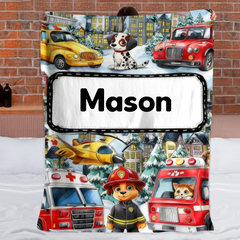 Custom Fire Dog Rescue Blanket – Personalized Firefighter Blanket – Gift for Kids