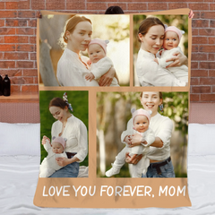 Customized "Mom" Photo Blanket - Personalized Text And Photo - Gift For Mom, Grandma