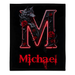 Wolf And Roses, Initial Customized Blanket - Personalized Name And Initial Letter - Gift For Him/Her