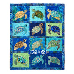 Customized Blue Oceanic Sea Turtle Blanket - Personalized Name – Gift For Oceanic & Sea Lovers
