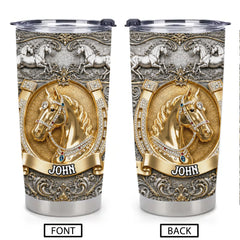 Luxury Horse Thermos Cup - Personalized Name Tumbler - Elegant Gift For Horse Lovers