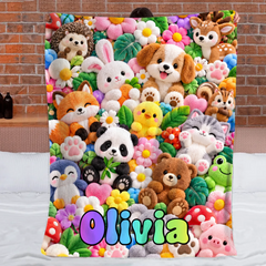 Personalized Cartoon Throw Blanket - Custom Name Soft Colorful Blanket - Gift For Kids