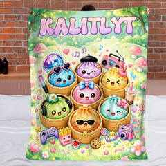 Personalized Cute Dumpling Blanket - Custom Name Kawaii Blanket - Gift For Girls